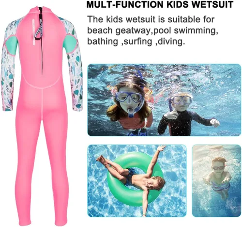 Miniatura 5 de Traje de neopreno completo para niños de 0.098 pulgadas (0.098 in), protección UV, mantiene el calor, trajes de neopreno de manga larga para Rosa