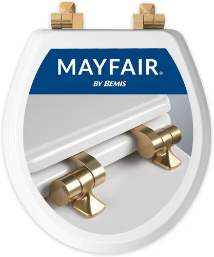 Mayfair Bennett - Asiento de inodoro con bisagras doradas cepilladas, asiento de madera de cierre lento, bisagras de metal seguras, fácil de Dorado