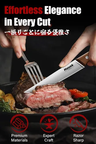 Miniatura 4 de Juego de cuchillos para carne Huusk de 6 con organizador de cajones - Juego de 4.5 pulgadas de cuchillos para carne japoneses serrados con bloque