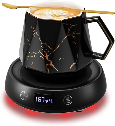 Miniatura 9 de Calentador de taza de café con bonito juego de tazas de gato, calentador eléctrico de 8 horas de apagado automático para escritorio, oficina, hogar