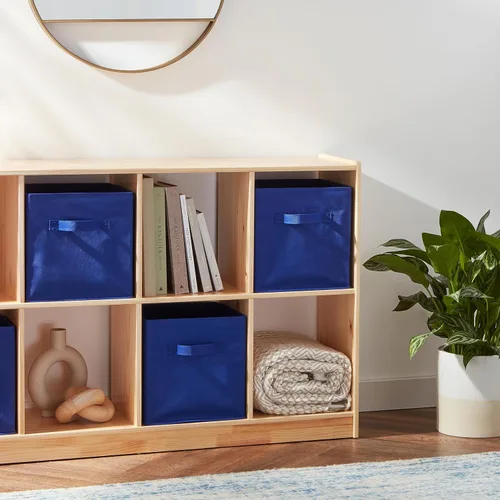 Miniatura 7 de Amazon Basics, Organizadores de almacenamiento en forma de cubo con asas, tela plegable, paquete de 6, 26,6 x 26,6 x 27,9 cm, azul marino