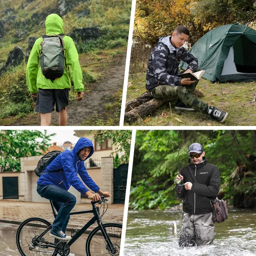 Miniatura 6 de APEXUP Chaqueta de lluvia empacable para hombre con cremallera reflectante, impermeable ligero, chaqueta de lluvia para hombre para deportes al aire