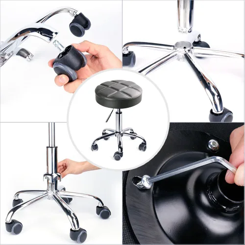 Miniatura 7 de Taburetes redondos con ruedas de leopardo, taburete médico ajustable de trabajo con ruedas (gris)