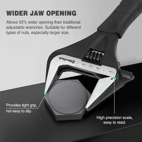 Miniatura 4 de DURATECH Llave ajustable de 8 pulgadas, llave de fontanería de mandíbula ancha con acabado de óxido negro, acero CR-V, escala marcada en SAE