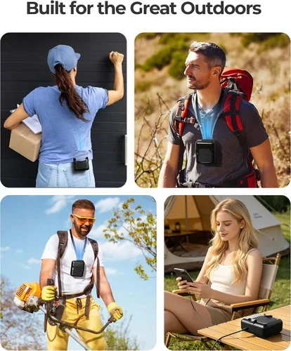Miniatura 4 de SLENPET Ventilador portátil con clip de cintura, ventilador de collar con batería de 6000 mAh, 23 horas de tiempo de trabajo, 3 velocidades, 5100
