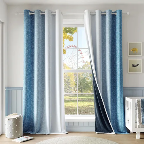 Miniatura 15 de Cortinas Ombre 100% Opacas de 63 Pulgadas de Largo 2 Paneles para Dormitorio Azul Blanco Patrón Degradado Oscurecimiento de Habitación Aislamiento