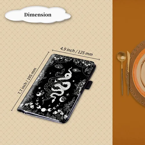 Miniatura 4 de Libros para camarera con bolsillo con cremallera, diseño floral de hongos, luna, serpiente, libro de camarera de cuero, organizador de dinero