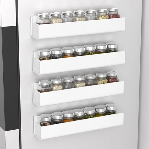 Miniatura 2 de PMMASTO Organizador de especias acrílico adhesivo para pared con cinta nano de doble cara, organización de estante de especias para puerta de Blanco