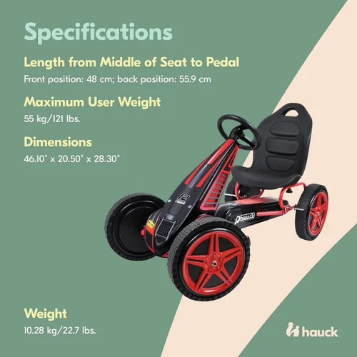 Miniatura 5 de hauck Go Kart con pedal para niños, carrito de bicicleta Hurricane de 4 ruedas con neumáticos de goma, de 4 a 10 años, color rojo, karts