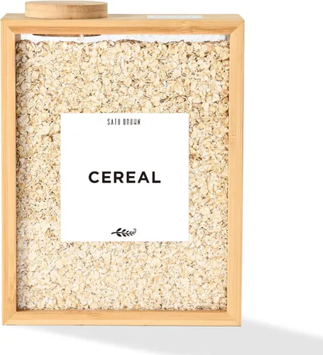 Dispensador de almacenamiento de recipientes de cereales de cocina de bambú, organizadores herméticos de despensa de 3 litros con tapa, organización