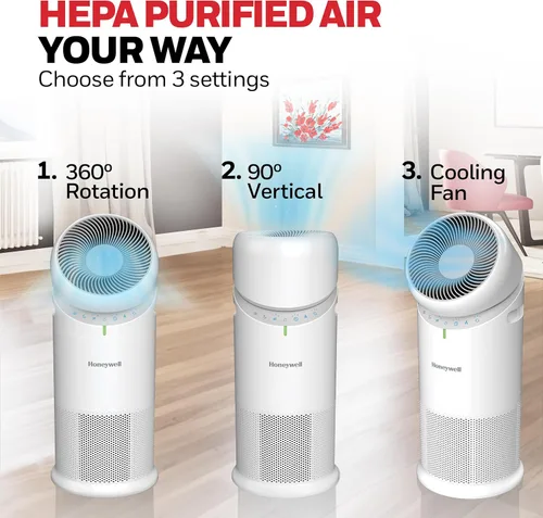 Miniatura 7 de Honeywell Allergen Plus™ - Purificador de aire HEPA 3 en 1 para el hogar, ventilador y flujo de aire ajustable para habitaciones grandes de hasta