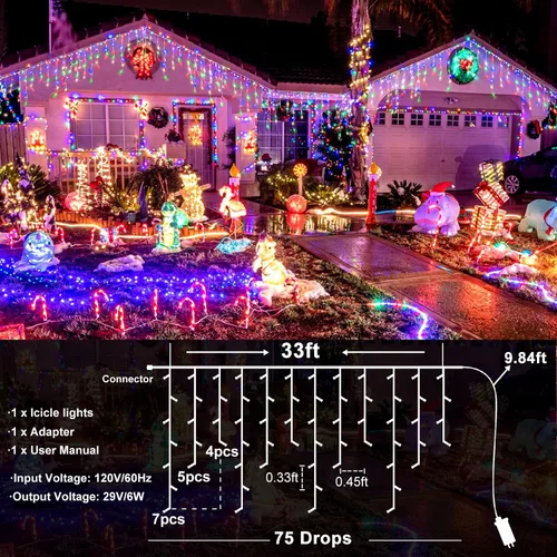 Miniatura 6 de Luces de Navidad de Carámbanos para Exteriores, 33 pies 400 Luces LED de Carámbanos para Exteriores, Luces Centelleantes Enchufables para Interiores