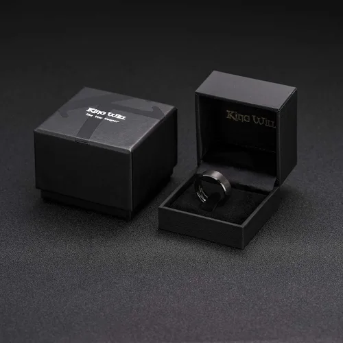 Miniatura 31 de King Will Anillo de boda de tungsteno para hombre, disponible en 15/64 a 25/64 de pulgada (6 a 10 mm), negro/plata, acabado mate, borde pulido