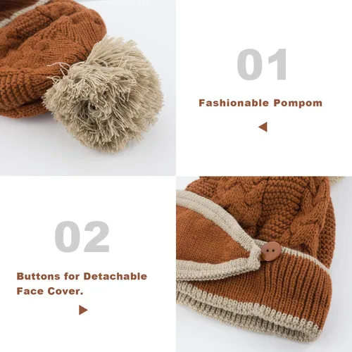 Miniatura 3 de Gorro de punto de invierno con bufanda y cubierta facial, guantes de pantalla táctil para mujer, gorro de calavera con pompón y forro polar