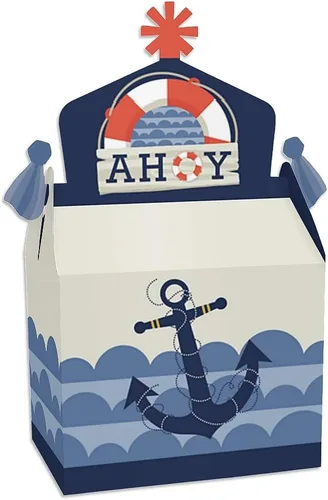 Big Dot of Happiness Ahoy - Caja náutica para regalos de fiesta, baby shower o fiesta de cumpleaños, cajas a dos aguas, juego de 12