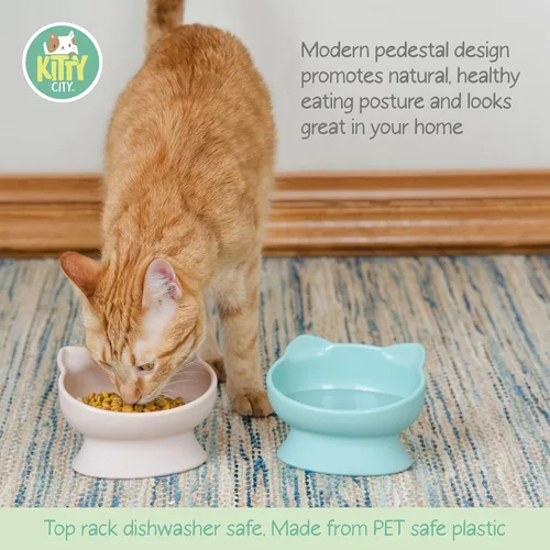 Miniatura 2 de Kitty City Cuencos Elevados para Gatos (Juego de 2), Platos Elevados Amigables con los Bigotes para Comida y Agua de Gatos, Diseño Moderno de rosado
