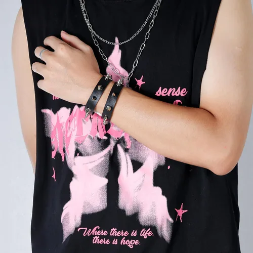 Miniatura 3 de Manfnee Pulsera de cuero punk, pulsera trenzada con remaches para hombres y mujeres, ajustable