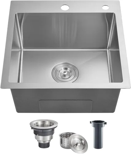 Miniatura 12 de POPFLY Fregadero de cocina de 20×16 pulgadas con caída, fregadero de cocina de acero inoxidable calibre 18 sobremontado de un solo cuenco, pequeño