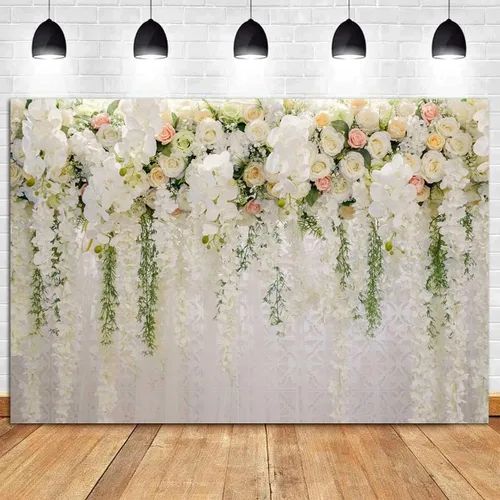 Miniatura 2 de YQ - Telón de fondo floral de rosa blanca de 7 x 5 pies para fotografía de despedida de soltera, boda, flores, decoración de pared, fondo de fotos