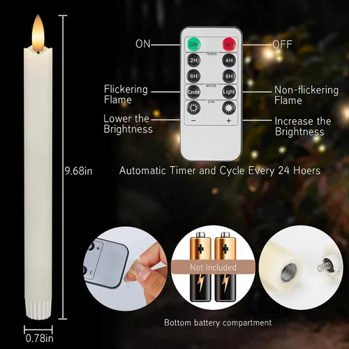 Miniatura 2 de JOIONE Velas cónicas sin llama con temporizador remoto, paquete de 6 velas parpadeantes de cera real, funciona con pilas, velas LED eléctricas