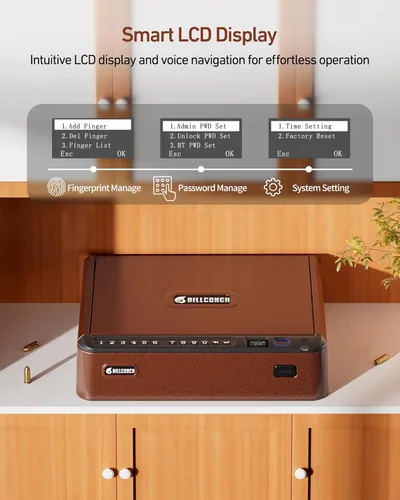 Miniatura 2 de BILLCONCH Caja fuerte inteligente para armas con cable de seguridad, biométrica para pistola de 4 vías, acceso rápido con huella dactilar, teclado