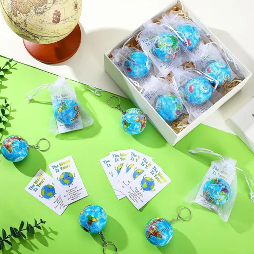 Miniatura 3 de Quelay - Paquete de 24 llaveros con forma de globo de regalo de regreso a clases, juguetes para niños, juguetes de planeta Tierra, incluye bolas