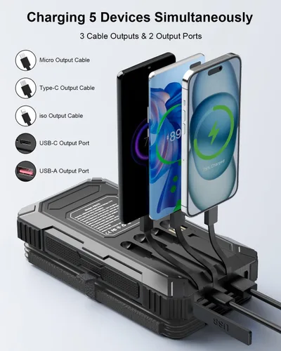 Miniatura 2 de Cargador solar de 49800 mAh con 4 cables integrados y 4 paneles plegables, cargador de teléfono portátil rápido PD22.5W, batería externa