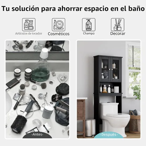 Miniatura 6 de Shintenchi - Gabinete de almacenamiento sobre el inodoro, organizador de estante de baño con dispositivo antivuelco, pequeño, independiente, ahorro