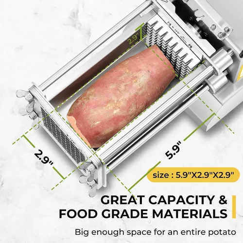 Miniatura 2 de Cortador de patatas fritas eléctrico de acero inoxidable profesional con 4 cuchillas para uso comercial, doméstico y pepinos, zanahorias, batatas