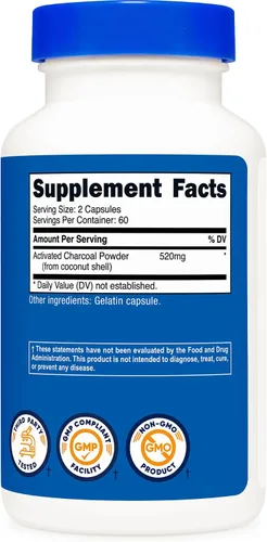 Miniatura 5 de Nutricost Carbón activado de 520 mg, 120 cápsulas – Polvo premium, sin OMG y sin gluten