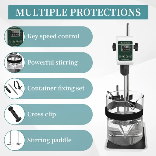 Miniatura 4 de Agitador digital OS-5S de 10L (H₂O), soporte de acero inoxidable de base plana y 2 paletas de agitación y soporte para vaso de precipitados