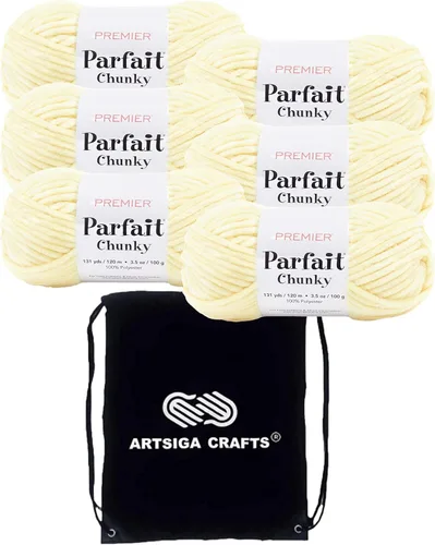 Miniatura 69 de Premier Yarns Parfait Chunky Mushroom 1150-41 (6 madejas - mismo lote de tinte) Peso S Bulky #6 Hilo de poliéster para ganchillo y punto con bolsa
