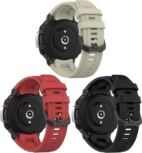 TenCloud Paquete de 3 correas deportivas de silicona suave compatibles con Amazfit T-Rex 2 Smart Watch para hombre Negro + rojo + gris.