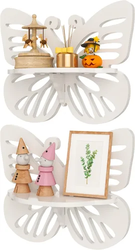 Miniatura 9 de Estante flotante en forma de mariposa rosa para habitación de niña, bonito estante de pared para decoración de guardería, pequeño estante decorativo