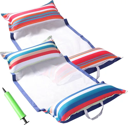 Miniatura 10 de FindUWill Flotadores de hamaca para piscina, XL, paquete de 2 flotadores inflables 4 en 1 (silla, silla de descanso, flotador), tumbona para adultos