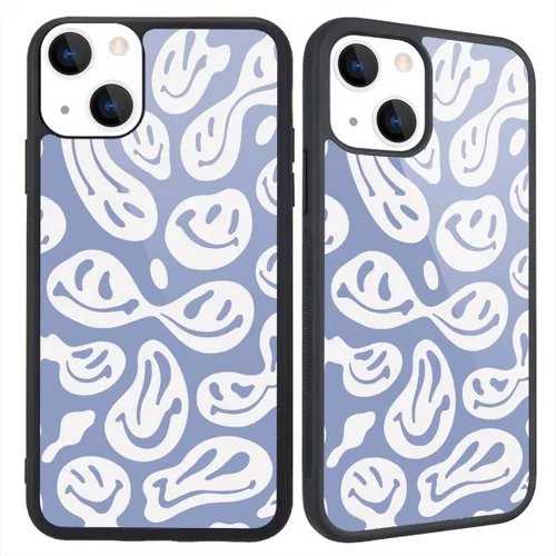 Miniatura 13 de Funda compatible con iPhone 13 para niños y mujeres, diseño divertido de cara, parte trasera dura con negro, divertido y lindo patrón de arte
