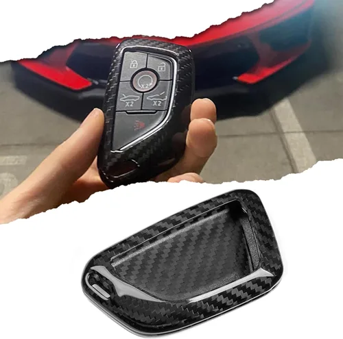 Miniatura 9 de G Brand Funda de Fibra de Carbono Genuina para Llavero Chevrolet Corvette C8 2020 2021 2022 (Rojo, Negro) Carcasa de Entrada sin Llave Trim (Rojo)