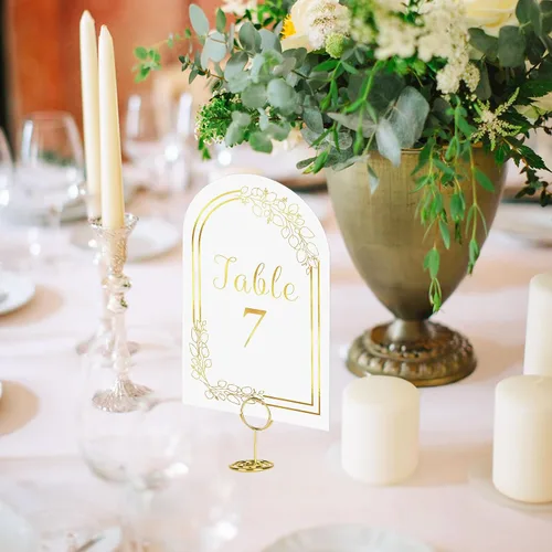 Miniatura 4 de JOYIT 21 juegos de tarjetas de mesa de boda del 1 al 20 y de la mesa principal con 21 soportes de números de mesas, tarjetas de números de oro negro