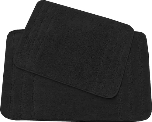 Miniatura 8 de All American Collection Juego de 2 alfombrillas de baño rectangulares antideslizantes de felpa lanuda absorbente de agua para baño y bañera de Beige