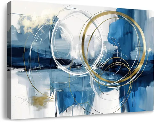 Miniatura 32 de Lienzo abstracto grande para pared, pinturas artísticas modernas de acuarela, fantasía negra y azul, graffiti colorido sobre fondo blanco