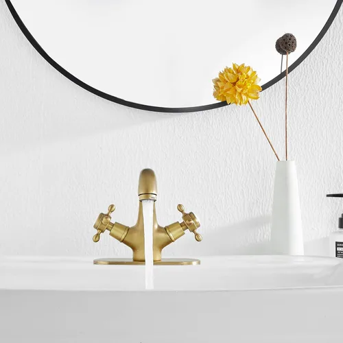 Miniatura 6 de Grifo de baño de latón antiguo grifo de tocador de baño de una sola manija de un agujero grifo de lavabo de baño con placa de cubierta