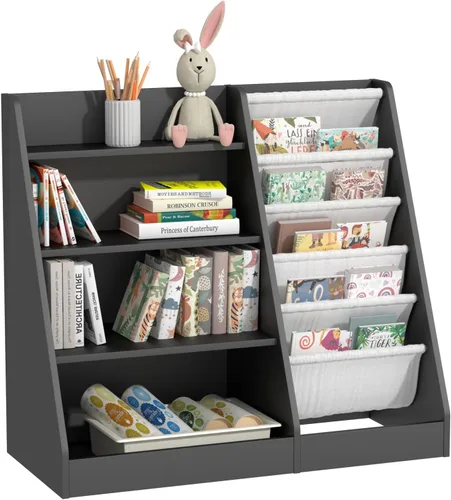 Estantería de 4 niveles para niños de madera, estantería de cinco capas para libros de niños, estante de almacenamiento para bebés y niños pequeños,