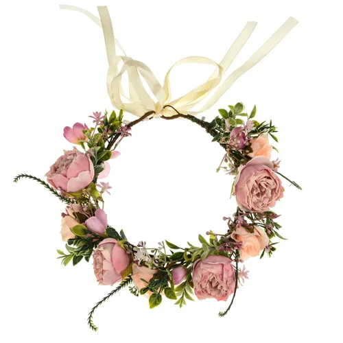 Miniatura 3 de DreamLily Corona de flores de camelias para niñas, para fotos de cumpleaños, corona de pelo, boda, festival, floral, XM11 (A-Blush)