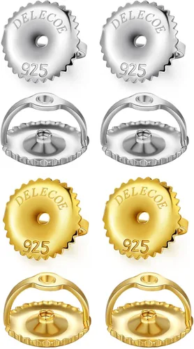Miniatura 9 de DELECOE 2 pares de aretes de oro con tornillo para poste roscado de 0.032"/20 calibre, repuestos de aretes de plata de ley chapados en oro de 14