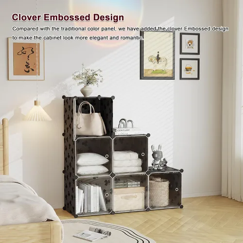 Miniatura 5 de C&AHOME Organizador de almacenamiento en cubos con puertas, estantes de 6 cubos, estantería modular de plástico DIY, estantería de almacenamiento