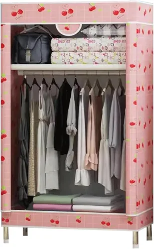 Miniatura 11 de large closets Wardrobe Closet with Pattern Cloth Cover Wardrobe Closet Steel Rack Closet for Clothes Saves Space Portable Storage Closet Space-saving