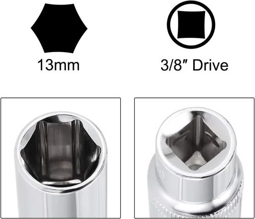 Miniatura 6 de uxcell Juego de 2 accesorios de enchufe de 0.512 in, 6 puntos, mango de extensión en forma de L de 10 pulgadas con unidad de 3/8 pulgadas