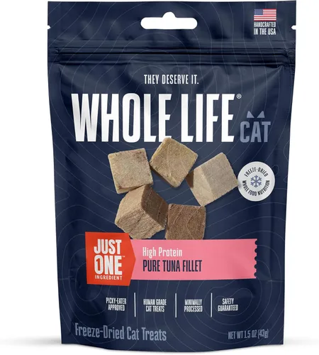 Miniatura 14 de Whole Life Cat Just One Atún - Golosinas liofilizadas para gatos – Alimento rico en proteínas de grado humano, aperitivos de entrenamiento
