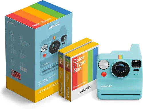 Polaroid Now+ - Cámara instantánea tipo I de 3ª generación + paquete de película, cámara azul ártico controlada por aplicación Bluetooth Now+ + 16