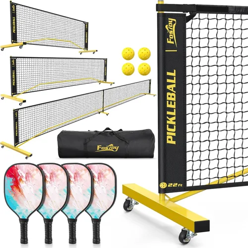 Juego de red de pickleball con 4 paletas, 6 pies/11 pies/22 pies, red portátil 3 en 1 con bolsa de transporte, bolas de pickleball, diseñada para